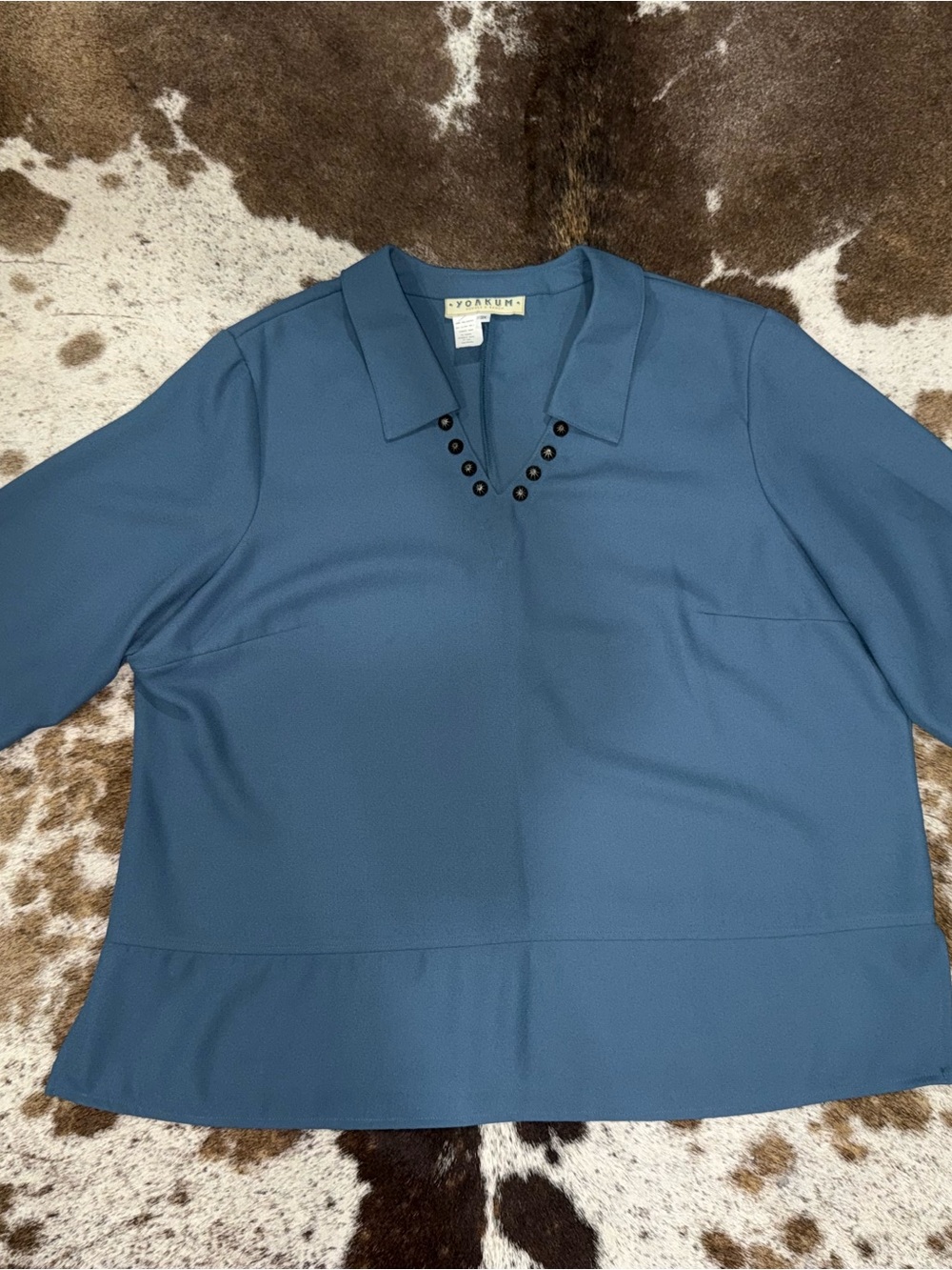 Double D Ranch Slate Blue Collared Blouse with Button Accent